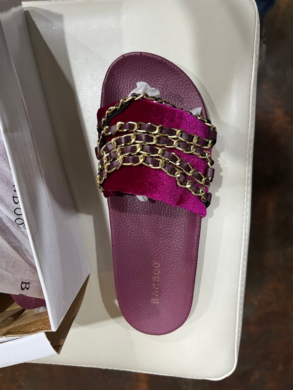 Bamboo Cozy-03 Velvet Slide Sandal in Purple Size 7